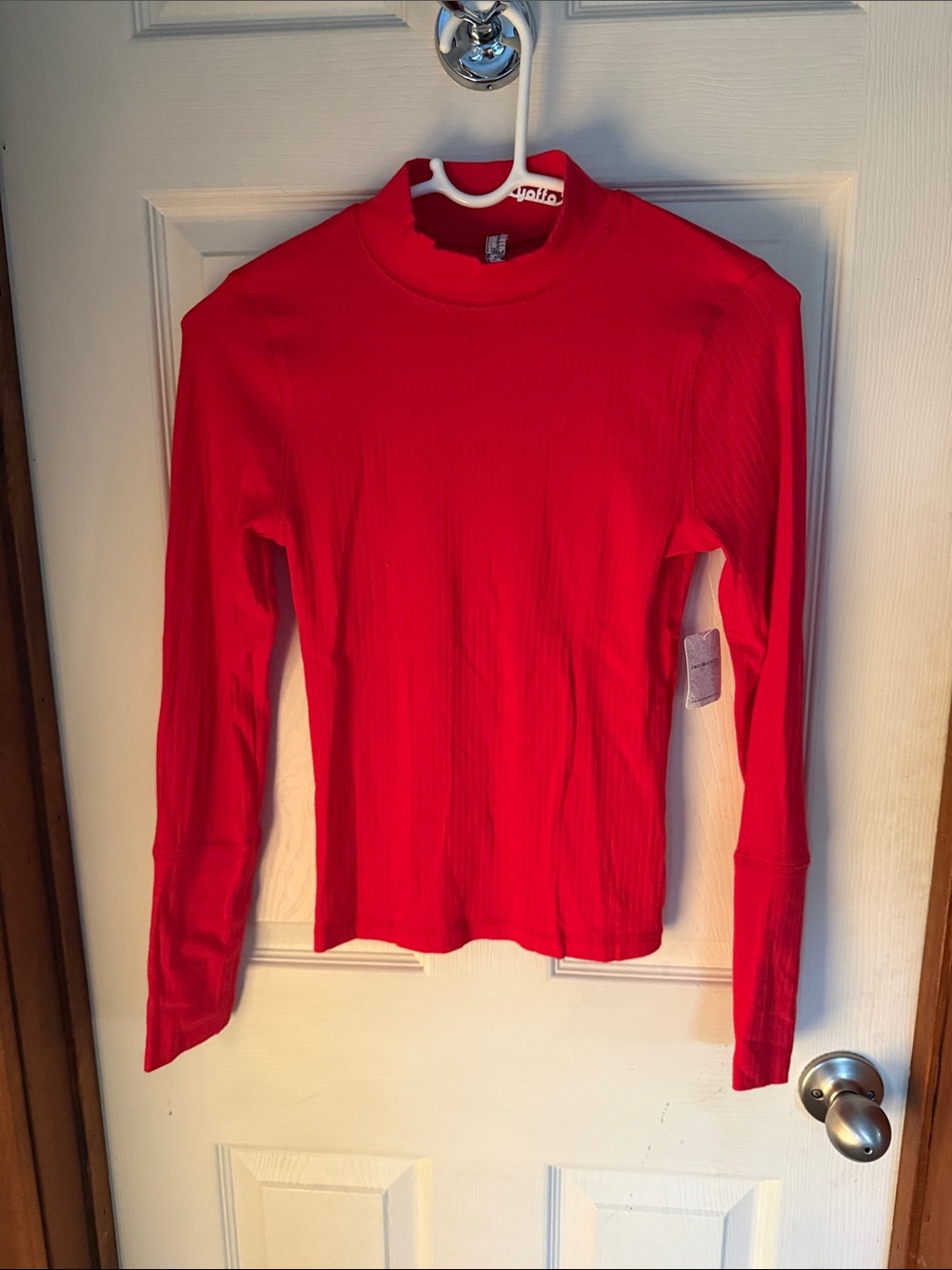 NWT Women's Red Ribbed Long-Sleeve Mock Neck Top